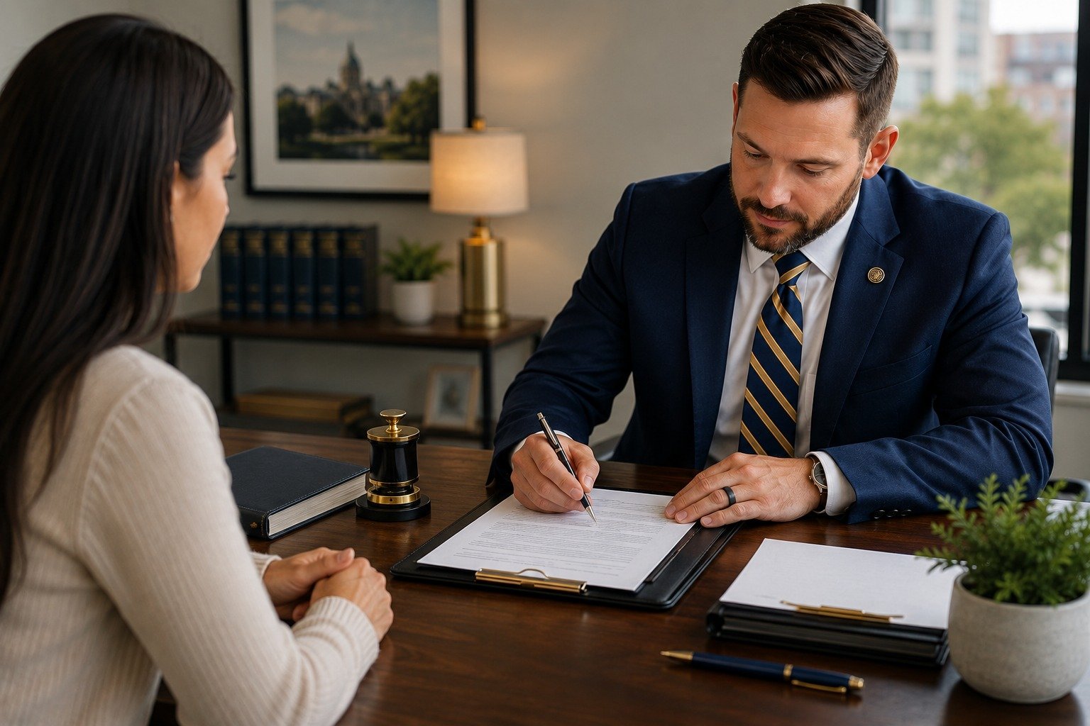 Professional mobile notary preparing documents